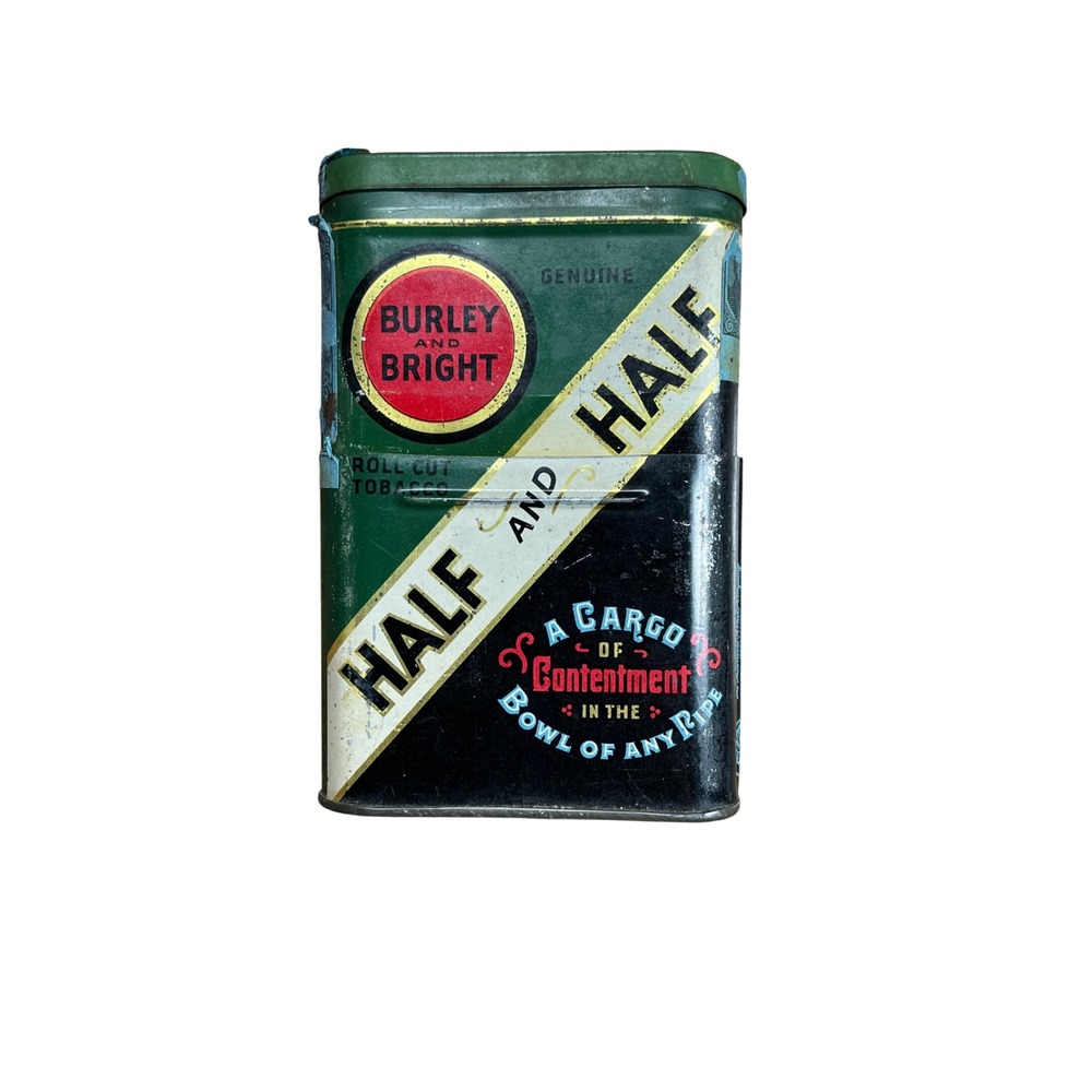 Vintage Half and Half Burley and Bright Tobacco Empty Tin 1919 Patent Green